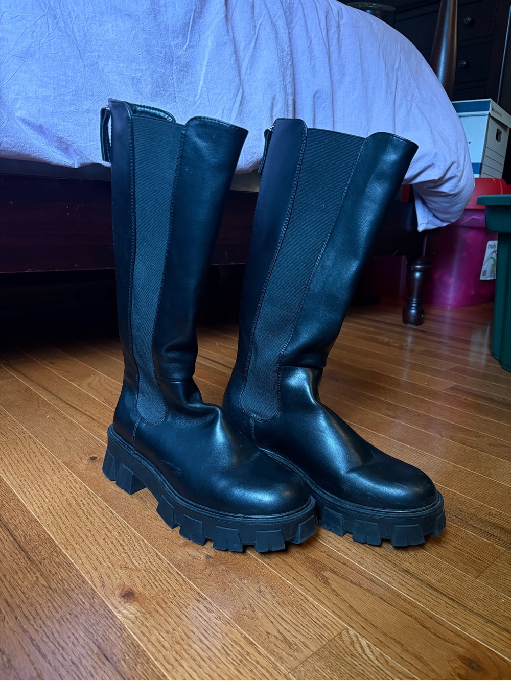 Steve Madden Black Over-The-Knee Chunky Lug Boots